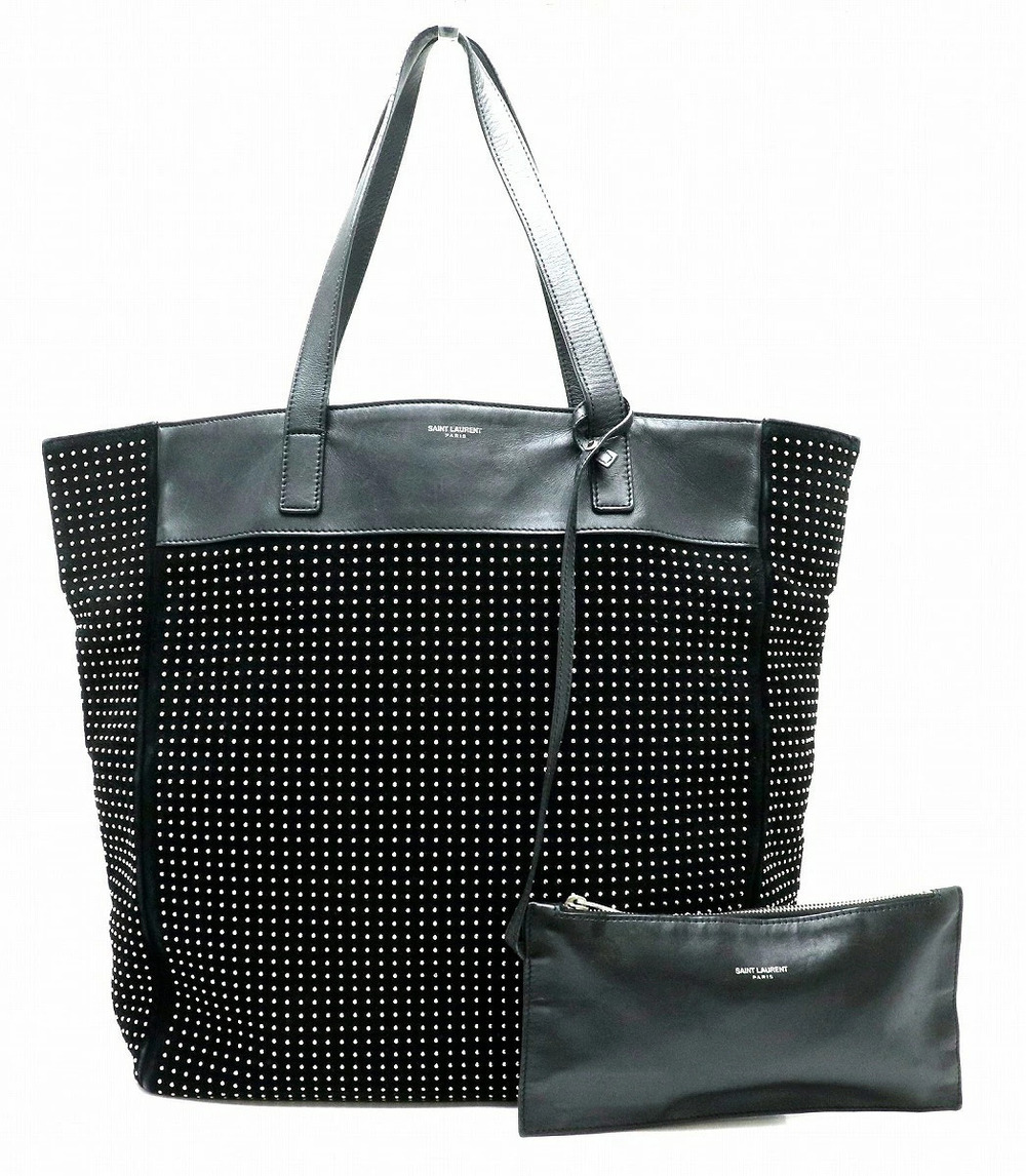 Saint Laurent Yves Yves YSL Tote Bag Shoulder Leather Suede Studs Black